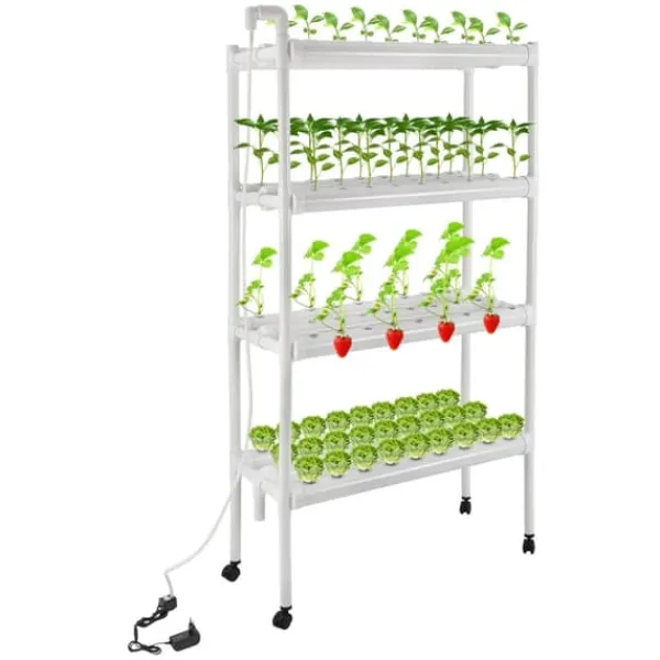 Plantestativer^Hydroponisk Dyrkningsanlæg - 4 Etager 108 Plantepladser - Timerstyret Vandpumpe - PVC - Hydroponisk Dyrkningssæt - Til Salat Raps Rødbeder