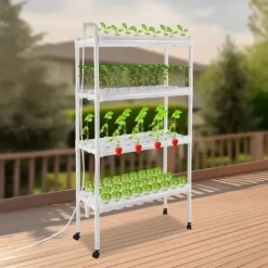 Plantestativer^Hydroponisk Dyrkningsanlæg - 4 Etager 108 Plantepladser - Timerstyret Vandpumpe - PVC - Hydroponisk Dyrkningssæt - Til Salat Raps Rødbeder