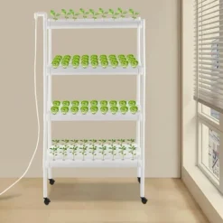 Plantestativer^Hydroponisk Dyrkningsanlæg - 4 Etager 108 Plantepladser - Timerstyret Vandpumpe - PVC - Hydroponisk Dyrkningssæt - Til Salat Raps Rødbeder