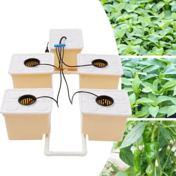 New Hydroponisk dyrkningsanlæg - 4-spands drypvandingskit indendørs - Hver spand 11 L - Pumpe 220–240 V/50 Hz - 4 W - 300 L/t - PP-plast Kit Til Plante- & Urtedyrkning