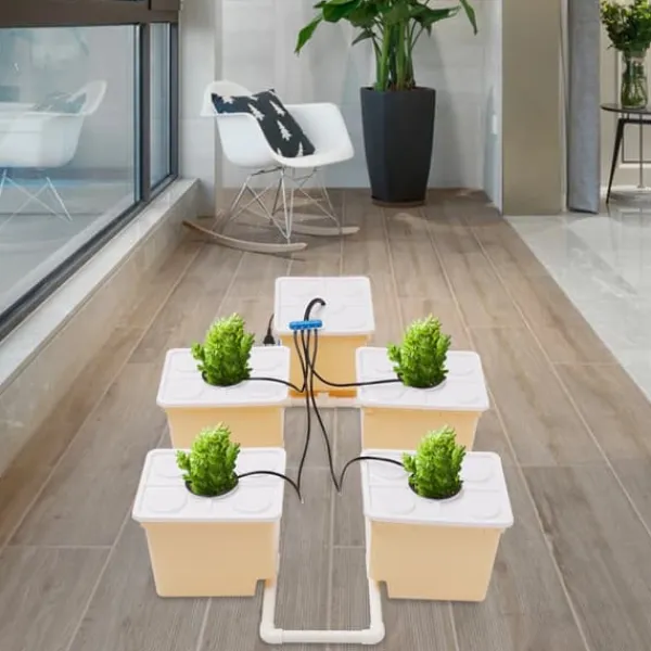 New Hydroponisk dyrkningsanlæg - 4-spands drypvandingskit indendørs - Hver spand 11 L - Pumpe 220–240 V/50 Hz - 4 W - 300 L/t - PP-plast Kit Til Plante- & Urtedyrkning