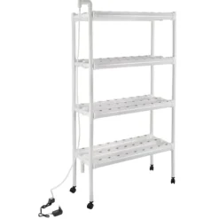 Plantestativer^Hydroponisk dyrkningssæt - Plantehylde - 108 Plantepladser - Pumpe & Hjul - Hul Ø32 mm - 89×36×144 cm - EU/US-stik - Hvid