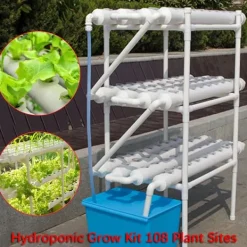 Kit Til Plante- & Urtedyrkning^Hydroponisk dyrkningssæt - 3-lags system - 108 plantehuller - PVC-U - Rør Ø 6,3 cm - Hul Ø 3,2 cm - Slange 1,2 m - Hvid