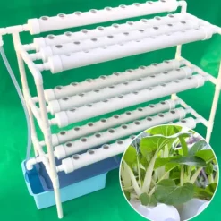 Kit Til Plante- & Urtedyrkning^Hydroponisk dyrkningssæt - 3-lags system - 108 plantehuller - PVC-U - Rør Ø 6,3 cm - Hul Ø 3,2 cm - Slange 1,2 m - Hvid