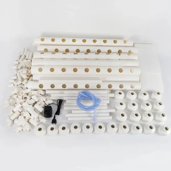 Kit Til Plante- & Urtedyrkning^Hydroponisk dyrkningssæt - 3-lags system - 108 plantehuller - PVC-U - Rør Ø 6,3 cm - Hul Ø 3,2 cm - Slange 1,2 m - Hvid