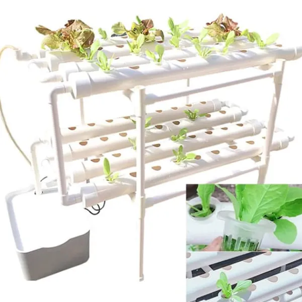 Best Hydroponisk dyrkningssæt - System med 36 huller - To lag - Huldiameter 32 mm - Pumpe 220V/50Hz - Til altan - Vandtank medfølger ikke - Lysegrå Kit Til Plante- & Urtedyrkning