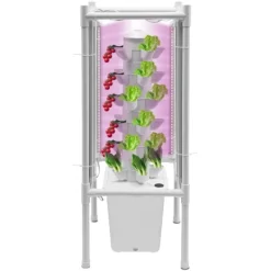 Kit Til Plante- & Urtedyrkning^Hydroponisk Dyrkningssæt - Vertikalt Plantetårn - EU-stik - Med 6 Lag - Med 30 Plantehuller - LED Vækstlys, 4 Lamper - Med 10 L Vandtank - Hvid