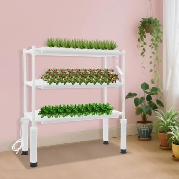 Kit Til Plante- & Urtedyrkning^Hydroponisk dyrkningssæt - PVC-rørsystem - 108 plantehuller - 3 lag - Til grøntsager og urter - Hvid