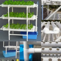 Kit Til Plante- & Urtedyrkning^Hydroponisk dyrkningssæt - Rørsystem til planter - 90 plantehuller - 3 lag - PVC-U - Rør Ø 6,3 cm - Hul Ø 3,2 cm - Lysegrå
