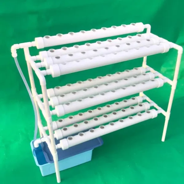 Kit Til Plante- & Urtedyrkning^Hydroponisk dyrkningssæt - Rørsystem til planter - 90 plantehuller - 3 lag - PVC-U - Rør Ø 6,3 cm - Hul Ø 3,2 cm - Lysegrå