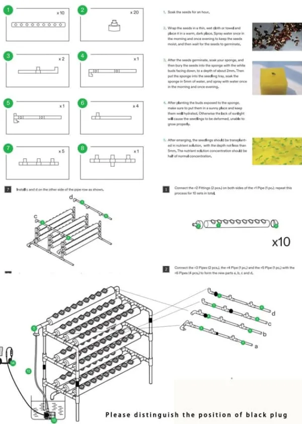 Kit Til Plante- & Urtedyrkning^Hydroponisk dyrkningssæt - Rørsystem til planter - 90 plantehuller - 3 lag - PVC-U - Rør Ø 6,3 cm - Hul Ø 3,2 cm - Lysegrå