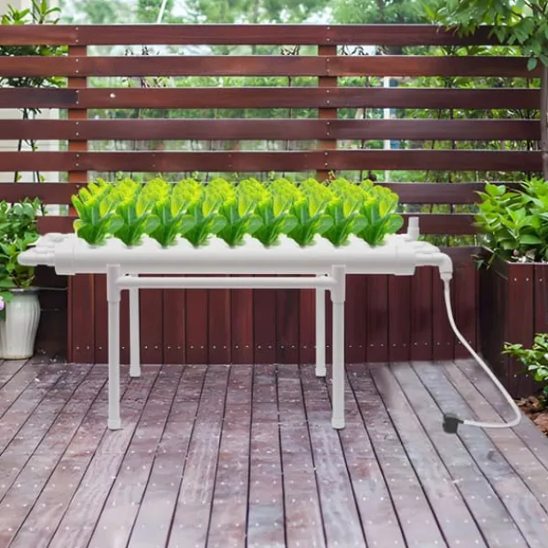 Best Hydroponisk dyrkningssæt - 1-lags system - 36 plantepladser - 4 rør Ø6,3 cm - Huldiameter 3,2 cm - PVC-U - Med vandpumpe - Hvid Kit Til Plante- & Urtedyrkning