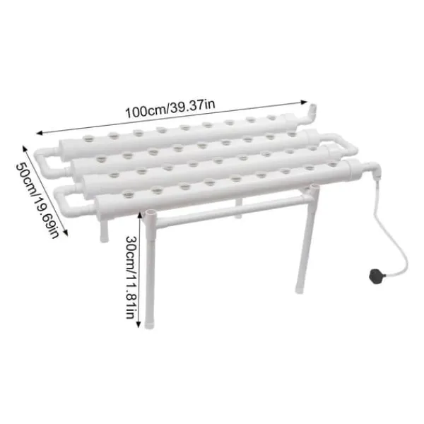 Best Hydroponisk dyrkningssæt - 1-lags system - 36 plantepladser - 4 rør Ø6,3 cm - Huldiameter 3,2 cm - PVC-U - Med vandpumpe - Hvid Kit Til Plante- & Urtedyrkning
