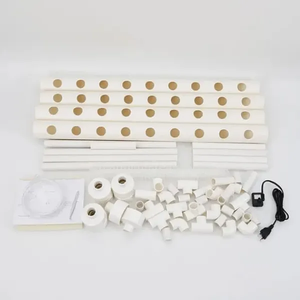Best Hydroponisk dyrkningssæt - 1-lags system - 36 plantepladser - 4 rør Ø6,3 cm - Huldiameter 3,2 cm - PVC-U - Med vandpumpe - Hvid Kit Til Plante- & Urtedyrkning