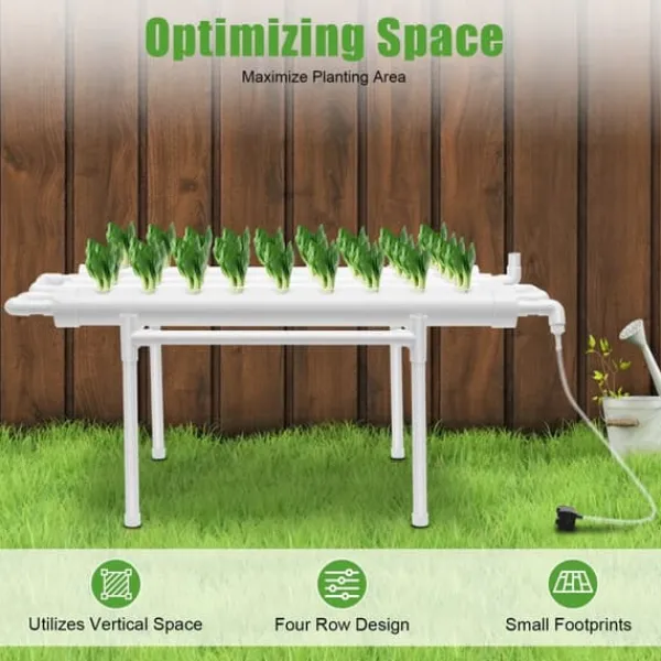 Hot Hydroponisk Dyrkningssæt - 1-Lags System - 36 Plantehuller - PVC-U - Huldiameter 3,2 cm - Rør Ø 6,3 cm - Hvid Kit Til Plante- & Urtedyrkning