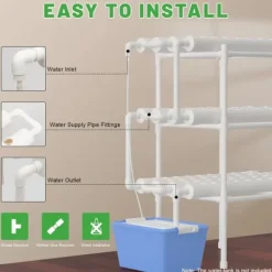 New Hydroponisk dyrkningssæt - Grøntsagsdyrkningssystem - 108 plantepladser - 3 lag - 12 rør - Vandpumpe - Til hjem/kontor - Hvid Kit Til Plante- & Urtedyrkning