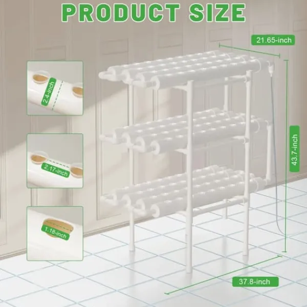 New Hydroponisk dyrkningssæt - Grøntsagsdyrkningssystem - 108 plantepladser - 3 lag - 12 rør - Vandpumpe - Til hjem/kontor - Hvid Kit Til Plante- & Urtedyrkning