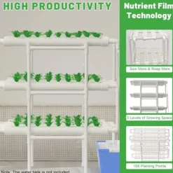 New Hydroponisk dyrkningssæt - Grøntsagsdyrkningssystem - 108 plantepladser - 3 lag - 12 rør - Vandpumpe - Til hjem/kontor - Hvid Kit Til Plante- & Urtedyrkning