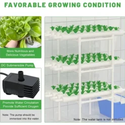New Hydroponisk dyrkningssæt - Grøntsagsdyrkningssystem - 108 plantepladser - 3 lag - 12 rør - Vandpumpe - Til hjem/kontor - Hvid Kit Til Plante- & Urtedyrkning