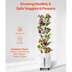 Kit Til Plante- & Urtedyrkning^Hydroponisk dyrkningssystem, 50 pods 10 niveauer, 35x35x131 cm, hvid, indendørs have