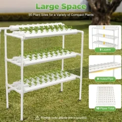 Best Hydroponisk dyrkningssystem, 3-etagers PVC-rørsystem, 90 plantepladser Kit Til Plante- & Urtedyrkning