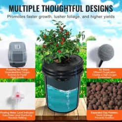 Kit Til Plante- & Urtedyrkning^Hydroponisk dyrkningssystem, Deep Water Culture 8 spande, 30x30x38 cm, sort, PP materiale