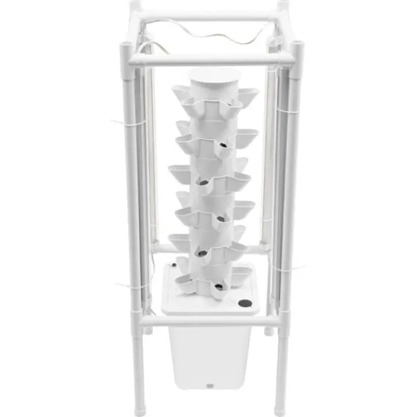 Sale Hydroponisk havesystem - Vertikalt dyrkningstårn - 30 Plantehuller - 6 Lag - 4 Vækstlamper - 10 L Vandtank - Størrelse 39×39×97 cm - Hvid Kit Til Plante- & Urtedyrkning