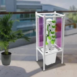Kit Til Plante- & Urtedyrkning^Hydroponisk tårnhave - Indendørs dyrkningssystem - 6 niveauer - 30 plantehuller - 4 LED vækstlys - Selvvandende - Smart - Hvid