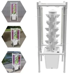 Kit Til Plante- & Urtedyrkning^Hydroponisk tårnhave - Indendørs dyrkningssystem - 6 niveauer - 30 plantehuller - 4 LED vækstlys - Selvvandende - Smart - Hvid