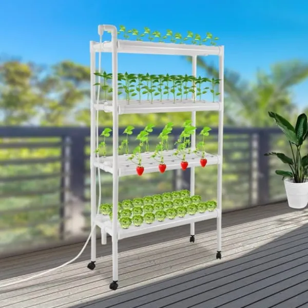 Online Hydroponisk vækststand, 108 plantepladser, 4 niveauer, maksimal belastning 15 kg, gulvmonteret design Plantestativer