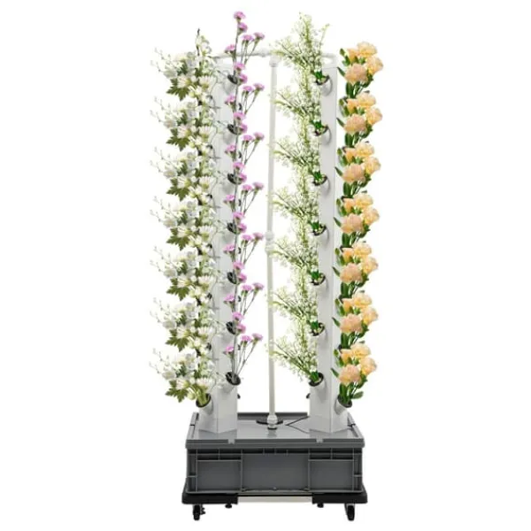 Plantestativer^Hydroponisk Væksttårn, 56 Huller, 220V, Dimensioner 62*42*164 cm, Ledningsbaseret Strømkilde, 4 Hjul