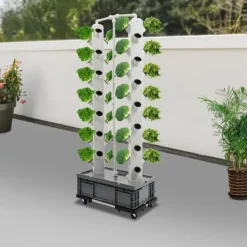 Plantestativer^Hydroponisk Væksttårn, 56 Huller, 220V, Dimensioner 62*42*164 cm, Ledningsbaseret Strømkilde, 4 Hjul