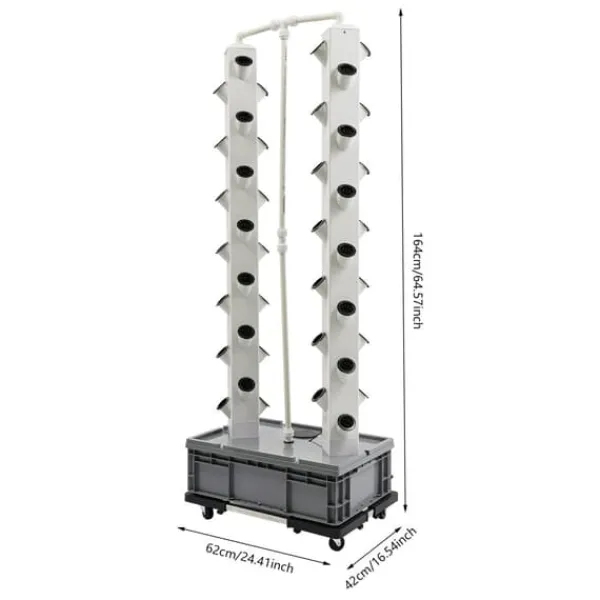Plantestativer^Hydroponisk Væksttårn, 56 Huller, 220V, Dimensioner 62*42*164 cm, Ledningsbaseret Strømkilde, 4 Hjul
