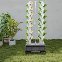 Plantestativer^Hydroponisk Væksttårn, 56 Huller, 220V, Dimensioner 62*42*164 cm, Ledningsbaseret Strømkilde, 4 Hjul