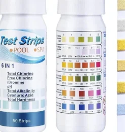 Hot 6-i-1 Pool & Spa Teststrimler, Vandtester 50-Pak - pH, Klor, Alkalinitet, Cyanursyre, Hårdhed Pool- & Spatilbehør
