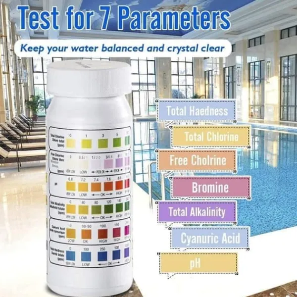 Hot 6-i-1 Pool & Spa Teststrimler, Vandtester 50-Pak - pH, Klor, Alkalinitet, Cyanursyre, Hårdhed Pool- & Spatilbehør