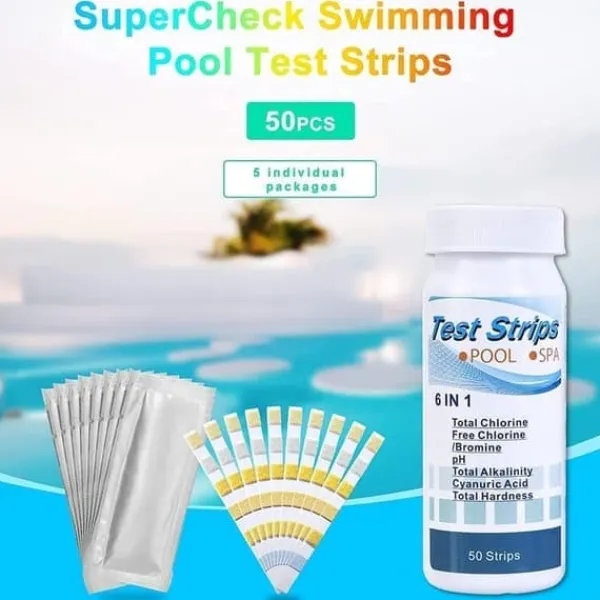 Hot 6-i-1 Pool & Spa Teststrimler, Vandtester 50-Pak - pH, Klor, Alkalinitet, Cyanursyre, Hårdhed Pool- & Spatilbehør