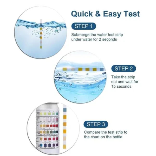 Hot 6-i-1 Pool & Spa Teststrimler, Vandtester 50-Pak - pH, Klor, Alkalinitet, Cyanursyre, Hårdhed Pool- & Spatilbehør