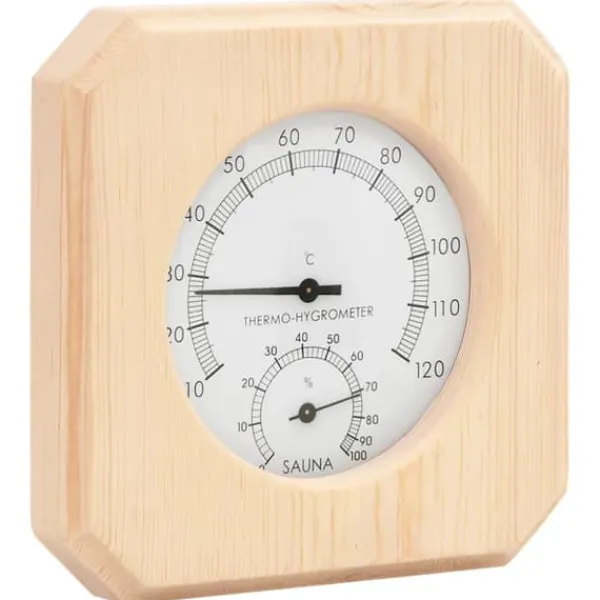 Hot 2-i-1 saunasæt med hygrometer og timeglas - Massivt fyrretræ | Farve: Naturlig | Størrelse: 15 min Sauna
