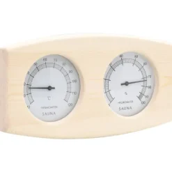 Sauna^2-i-1 saunasæt med hygrometer og timeglas i massivt fyrretræ | Farve: Natur
