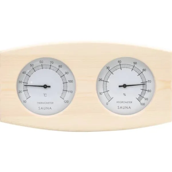 Sauna^2-i-1 saunasæt med hygrometer og timeglas i massivt fyrretræ | Farve: Natur