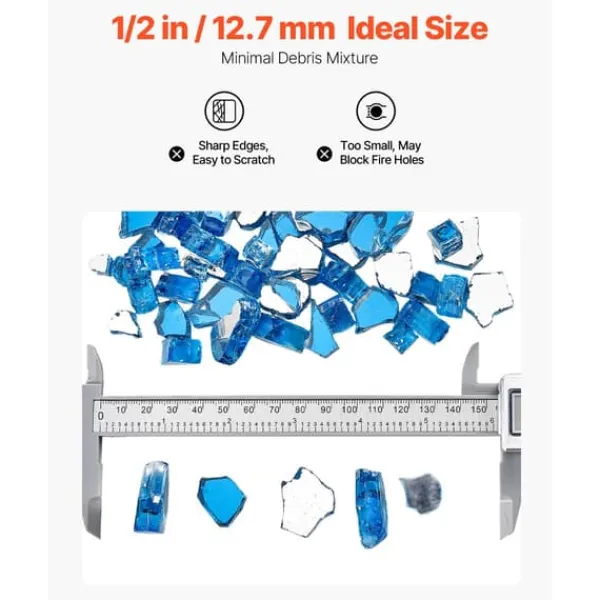 Tilbehør Til Brændeovne & Pejse^Ildglas 1/2-tommer, 10 LBS Pejsglassten, Til Bålplads, Pacific Blue Farve