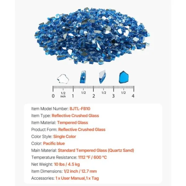 Tilbehør Til Brændeovne & Pejse^Ildglas 1/2-tommer, 10 LBS Pejsglassten, Til Bålplads, Pacific Blue Farve
