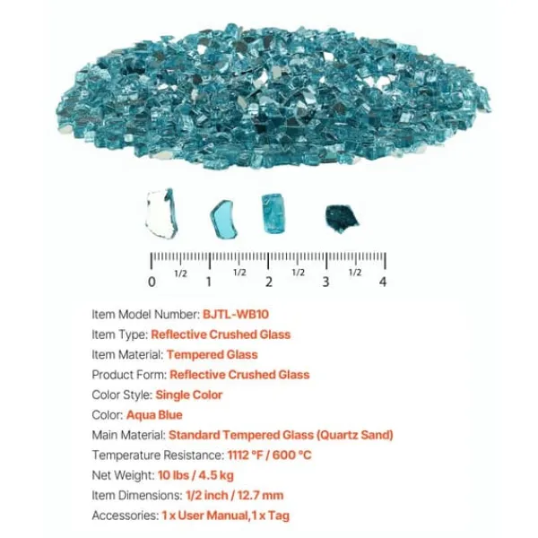 Sale Ildglas 1/2-tommer, 10 LBS pejsglassten til bålplads, Aqua Blå Farve Tilbehør Til Brændeovne & Pejse