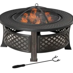 Online Ildsted rundt ildkurv/ildbord med gnistbeskyttelse & ildgaffel, stål, sort, 81×81×50 cm Pejse