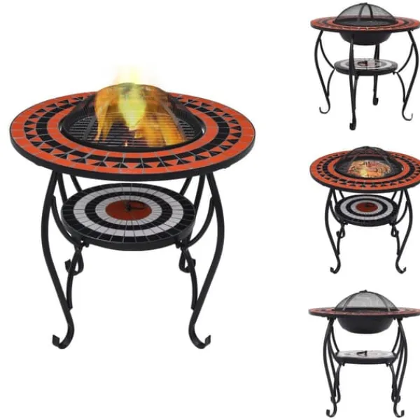 Hot Ildsteder - Living bålfad mosaik 68 cm keramik terracottafarvet og hvid Pejse