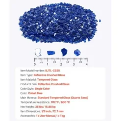 Online Ildstedsglas, Reflekterende Knust Glas 12,7 mm, Koboltblå, Hærdet Glas Tilbehør Til Brændeovne & Pejse