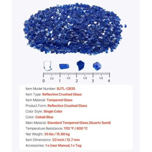 Online Ildstedsglas, Reflekterende Knust Glas 12,7 mm, Koboltblå, Hærdet Glas Tilbehør Til Brændeovne & Pejse