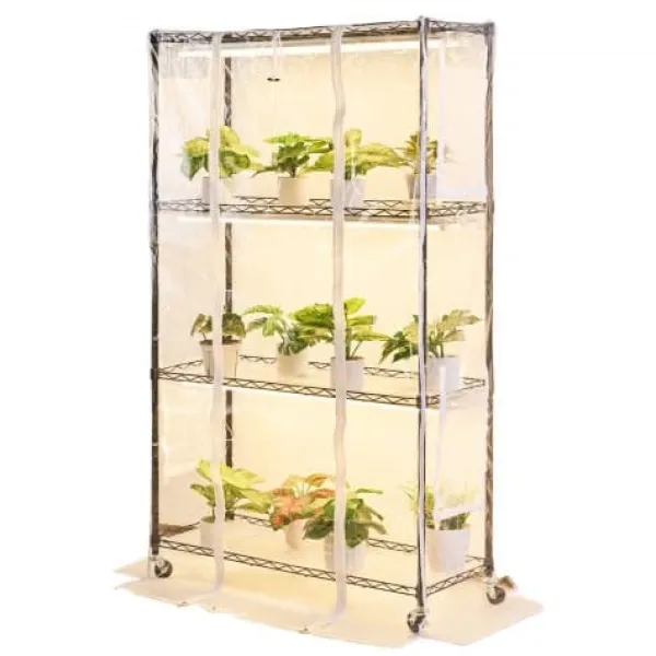Outlet Indendørs drivhus, 4-etagers plantehylde med vækstlys, 90x35x150 cm, metal Kit Til Plante- & Urtedyrkning
