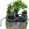 Springvand & Damme^Indendørs fontæne - Bordfontæne med akvarium - LED-belysning - Tågegenerator - Vandfald - 30 x 18 x 33 cm - Harpiks - 220 V - Brun